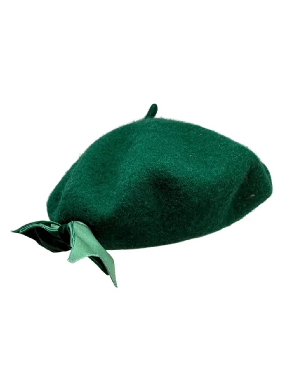 Vintage Emerald Green Wool Beret Velvet Bow Classic Parisian‎ Style Hat